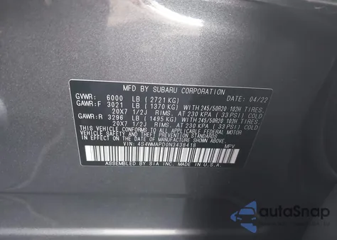2022 Subaru Ascent Limited from USA, damaged, VIN 4S4WMAPD0N3438418